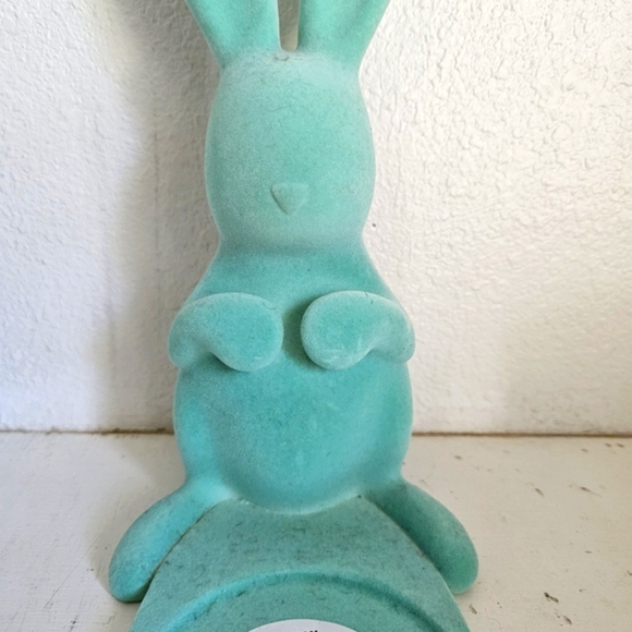 Bath & Body Works rabbit jar candle holder turquoise blue flocked 12 inches - Picture 6 of 10